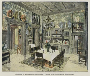Dining room of a wealthy Rhenish industrialist, produced by the A Bembe furniture factory in Mainz, Germany