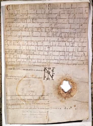 Diploma for the hospital of Mantua dated 10 July 1158. The document is signed by the German Emperor Frederick I Barberossa (1122 - 1190). National Archive of Milan.