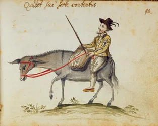 Man riding a mule, from the Album Amicorum, by Moyses Walens, Cologne
