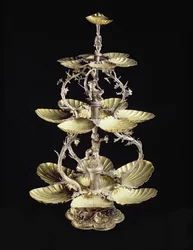 Embossed table centrepiece with shell shaped dishes by D.T. Moye, Hamburg, 1633-44