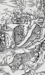 Engraving from De re metallica, by Georg Pawer or Georgius Agricola, published in Basel
