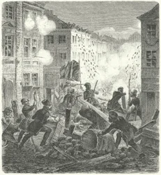Fighting at a barricade in front of the Colln Town Hall, Berlin, Revolution of 1848