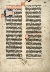 First page of the Bible in Latin (vulgate) of Gutenberg prepared in Mainz 1452-1454. The beginning of the epistle of Saint Jerome to the priest Paulin dealing with all the books of Holy Scripture.