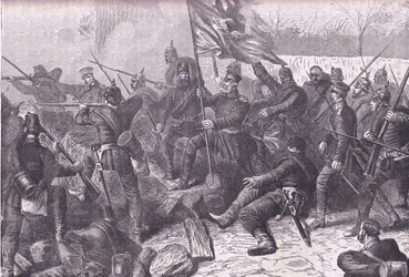 General von Budretzky leading the attack on Le Bourget, Cassells History of the War between France and Germany published by Cassell and Company Limited, c.1890