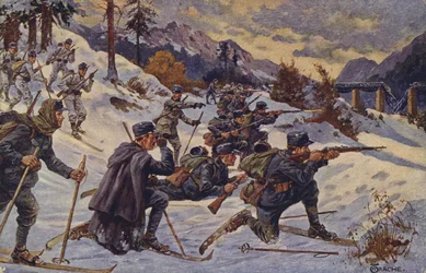 German and Austrian Ski Troops at the Dukla Pass, Carpathians, World War I