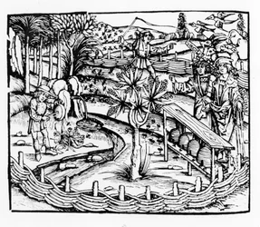 Happy husbandsmen tending bees, illustration from the Georgics by Virgil, book IV, from Sebastian Brants edition