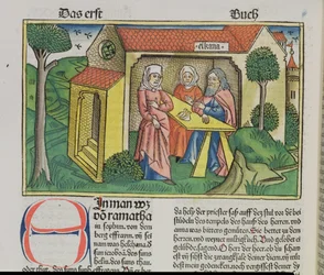 I Samuel 1:8 Elkanah comforts Hannah, from the Nuremberg Bible