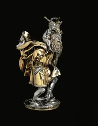 Late Gothic Statuette of Saint Christopher, Supporting the Christ Child on His Right Shoulder, on a Reliquary Base, Probably Augsburg