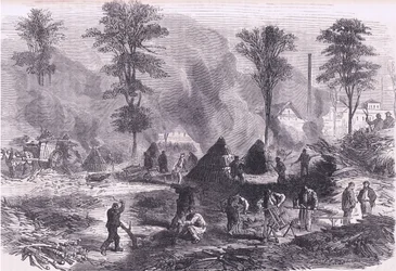 Making charcoal for gunpowder