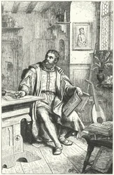 Martin Luther translating the Bible into German (engraving)
