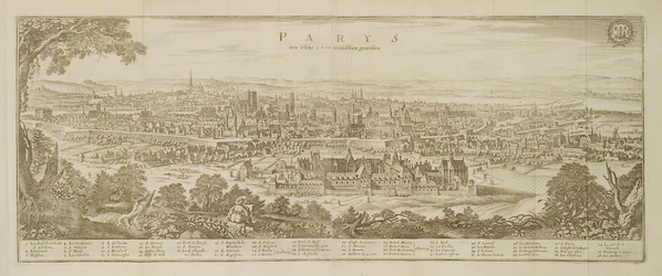 Panoramic view of Paris in 1620, from Topographia Galliae by Martin Zeiller (1589-1661) published 1655