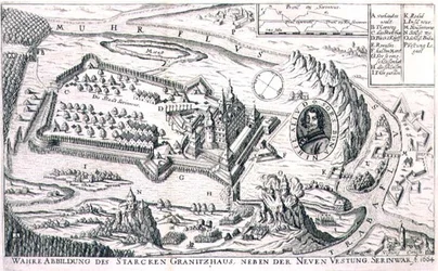 Plan of the granite stronghold near New Serinwar in 1664, illustration from a book on the Ottoman campaigns in Europe, engraved by Paul Furst (c.1605-66)