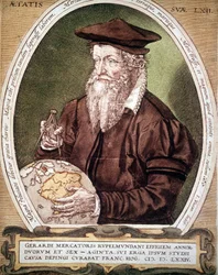 Portrait of Gerhard Kremer dit Gerardus Mercator (1512-1594). False title of the first edition of the Atlas