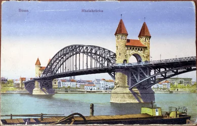 Postcard depicting the bridge over the river Rhine at Bonn, c.1900