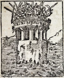 Rats attacking a tower - 16th century German engraving