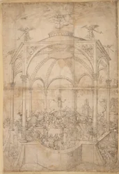 Religious allegory with the seven sacraments and the seven deadly sins