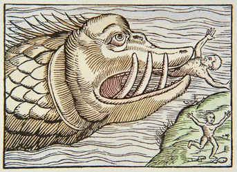 Sea monster consuming human victim