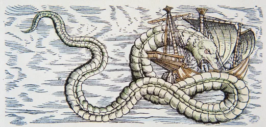 Sea serpent attacks a ship