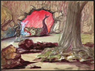 Siegfried Fights Fafner (Illustration, ca. 1880)