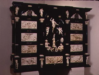 South German Kunstcabinet, Decorated with Carved Figures and Plaques