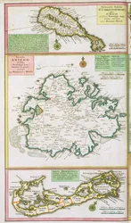 St. Kitts, Antigua and Bermuda, detail from a map of English Colonies in the Caribbean, published by Homann