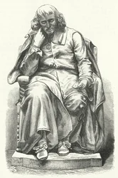 Statue of Dutch philosopher Baruch Spinoza in the Hague (engraving)