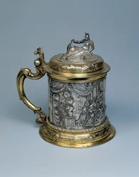 Tankard, the Body Chased with a Scene Representing Alexander and the Legend of the Gordian Knot, Danzig, c.1680