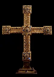 The Cross of the Empire (Reichskreuz) Made of Gold, Stones and Pearls by German Manufacture. Early 11th Century. Dim. 71x77 cm. Vienna, Kunsthistorisches Museum - The Cross of the Holy Roman Empire (Reichskreuz) Coated with Gold Leaf and Decorated with Gem
