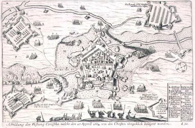 The Fortress of Canischa besieged in vain by the Christians in 1664, illustration from a book on the Ottoman campaigns in Europe, engraved by Paul Furst