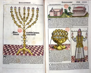 The Menorah and a Hebrew Priest, from the Nuremberg Chronicle by Hartmann Schedel (1440-1514) 1493