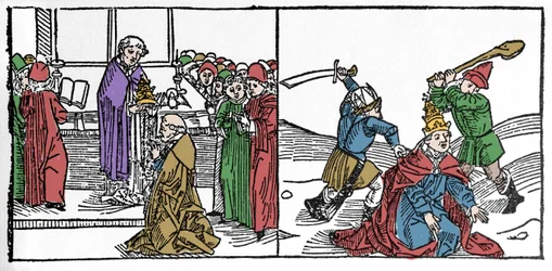 The Martyrdom of Saint Fabien, Pope tortured then decapitated, under the reign of Emperor Decius. Engraving from 