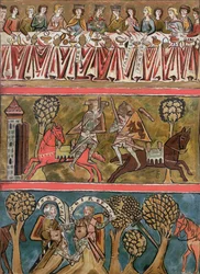 Three scenes from Parsifal by Wolfram von Eschenbach facsimile from a 13th century manuscript