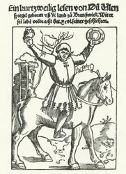 Till Eulenspiegel depicted with owl and mirror