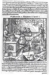 Using Sulphur, from De Re Metallica by Georg Bauer, known as Agricola