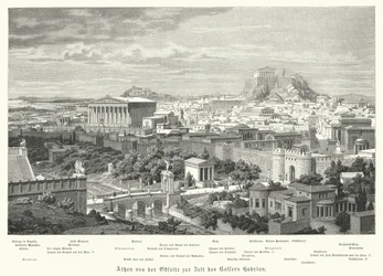 View of Athens from the east during the reign of the Roman Empire Hadrian, 2nd Century