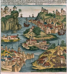 View of the Bosporus entering from the Black Sea, from the Nuremberg Chronicle by Hartmann Schedel, 1493