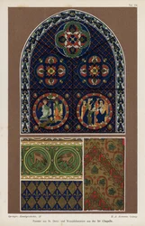 Window from the Basilica of St Denis and Wall Decoration from the Sainte-Chapelle, Paris, France