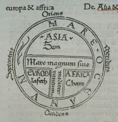 T-in-O map, with letterpress place names, from Isidore of Seville, Liber Etimologiarvm