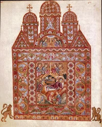 Nativity. Miniature of the Codex of Egbert by the school of Reichenau. 980 approx. Cividale del Friuli, Museo Archeologico or Cathedral of Cividale