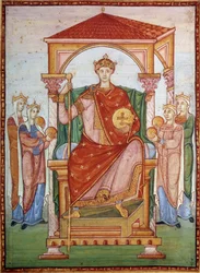 Otto III receiving the tribute of the nations. Miniature from the manuscript 