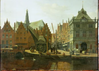 Haarlem Harbour with Public Scales and the Steeple of Saint Bavon in the Background