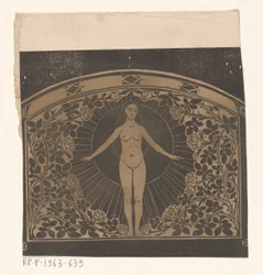Design for the frame of a calendar for 1901 with a woman and flowers