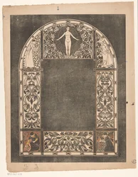 Design for the frame of a calendar for 1901 with women and flowers