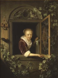 Young Woman at the Window with a Bunch of Grapes