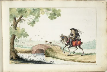 Man and Masked Woman on Horseback
