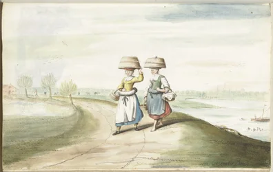 Two Peasant Women Walking in a Landscape