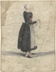 North Holland Woman Standing with an Ornament or Bag in Hand
