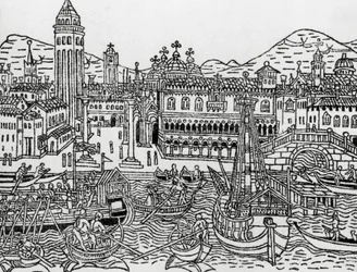 View of Venice in 15th Century, Italy, Woodcut, from Supplementum Chronicarum by Giacomo Filippo Foresti