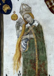 Depiction of the Margraves of Saluzzo and Their Wives as Historical and Mythological Heroes and Heroines. Detail: Beatrice Visconti as Aetiope, Wife of Frederico I. 1418-30