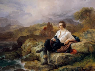 Lord Byron (1788-1824) on shore of Hellenic sea, by Giacomo Trecourt (1812-1882)